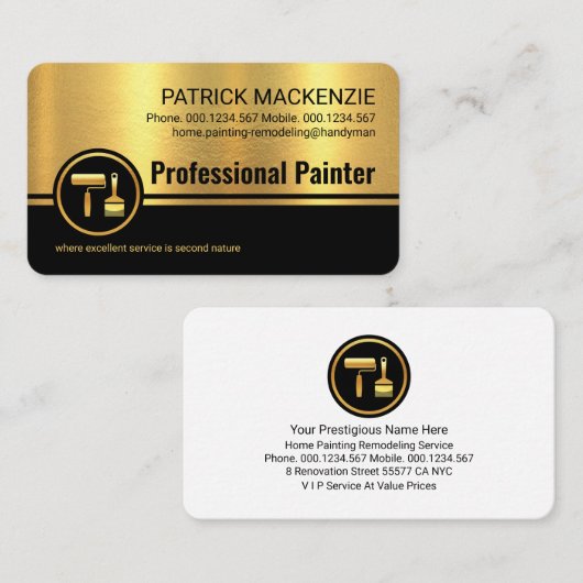 Gouden Zwarte Strepen Roller Paint Brush Visitekaartje (Voorkant / Achterkant)