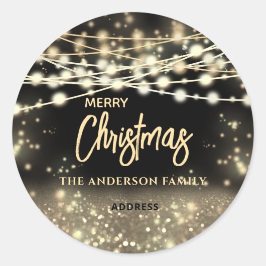 Gouden zwarte string lichten schitteren Vrolijk Ke Ronde Sticker (Voorkant)