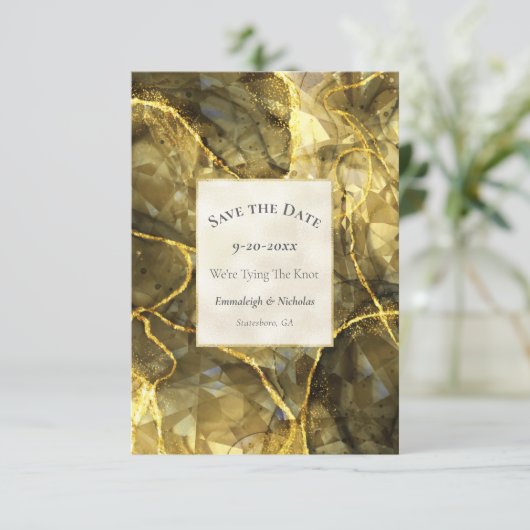 Gouden Zwarte Topaas Edelsteen Save the Date (Staand voorkant)