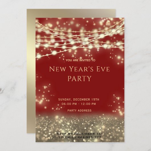 Gouden zwarte touwtjes lichten oudejaarsavond aan kaart (Voorkant / Achterkant)