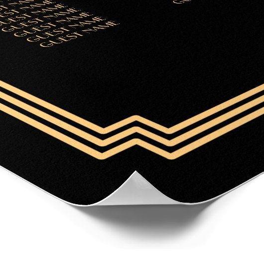 Gouden zwarte trouwstoelindeling poster 18x24 (Hoek)