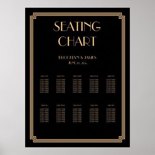 Gouden zwarte trouwstoelindeling poster 18x24 (Voorkant)