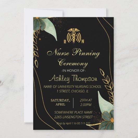 Gouden Zwarte Uitnodigingen voor Verpleegkundige S (Voorkant)