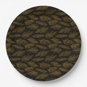 Gouden zwarte vintage veerpatroon papieren bordje