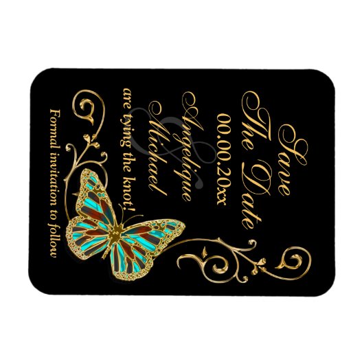 Gouden zwarte vlinder bruiloft magneet (Horizontaal)