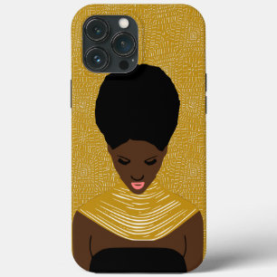 gouden Zwarte Vrouw Kijkt naar Beneden Tribale H iPhone 13 Pro Max Hoesje