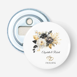 Gouden Zwarte Witte Bloemen Trouwflesopener Button Flesopener