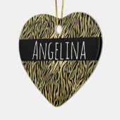 Gouden Zwarte Zebra Print Gepersonaliseerde Naam Keramisch Ornament (Links)