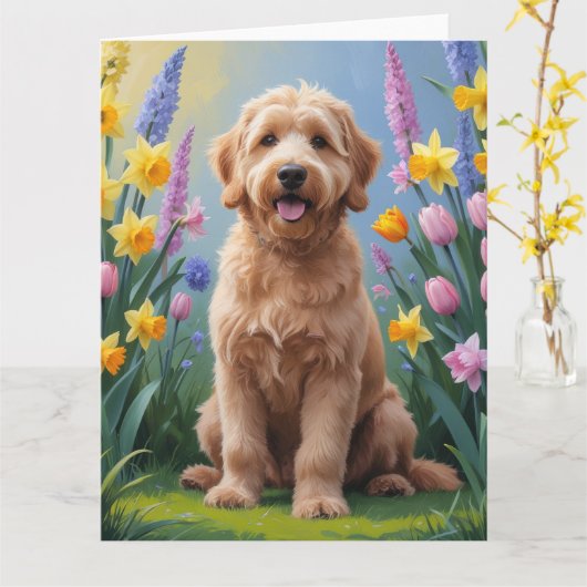 Goudendoedel hond lente bloemen schilderij kaart (Gele Bloem)