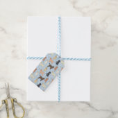 goudendoedel patroon in blauw cadeaulabel (Met Touw)