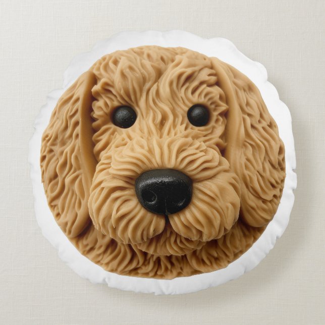 Goudendoodle Hond 3D Geïnspireerd Rond Kussen (Voorkant)