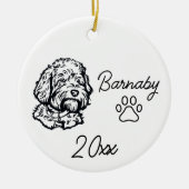 Goudendoodle Hond Aangepaste Naam & Jaar Lijn Kuns Keramisch Ornament (Voorkant)