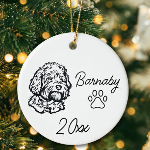 Goudendoodle hond aangepaste naam & jaar lijnteken keramisch ornament
