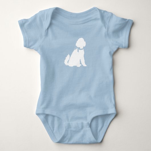 Goudendoodle-hond baby shower jongen blauw romper (Voorkant)