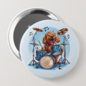 Goudendoodle-hond die drums speelt ronde button 4,0 cm (Voorkant /achterkant)