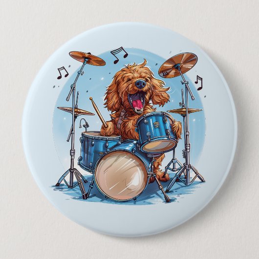 Goudendoodle-hond die drums speelt ronde button 4,0 cm (Voorkant)