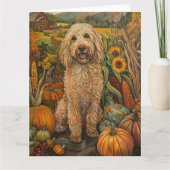Goudendoodle hond herfst oogst Thanksgiving Kaart (Voorkant)