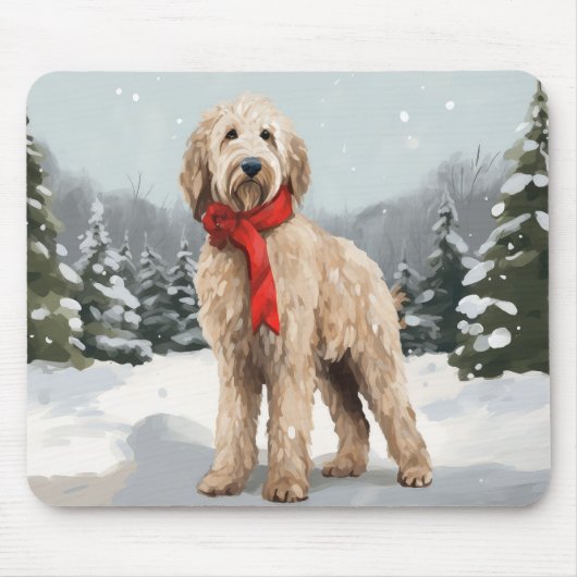 Goudendoodle hond in sneeuw Kerstmis Muismat (Voorkant)
