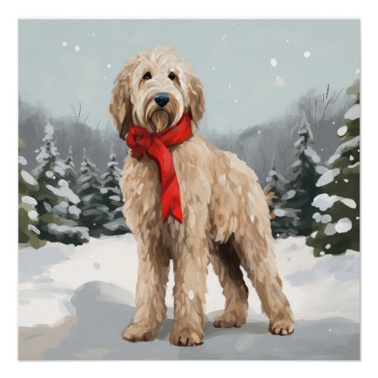 Goudendoodle-hond in sneeuw Kerstmis  Perfect Poster (Voorkant)