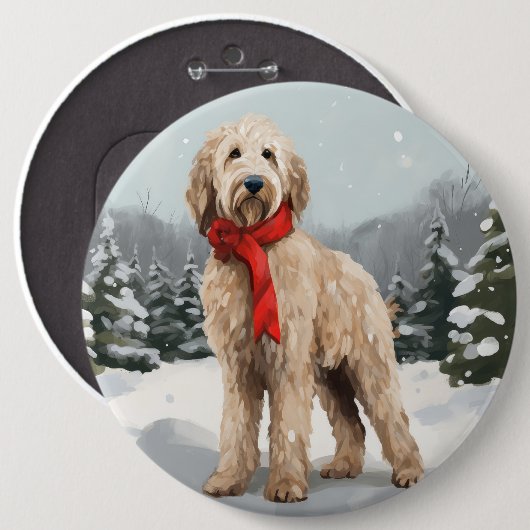 Goudendoodle-hond in sneeuw Kerstmis Ronde Button 6,0 Cm (Voorkant /achterkant)