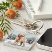 Goudendoodle hond in sneeuw Kerstmis Sleutelhanger (Voorkant Rechts)