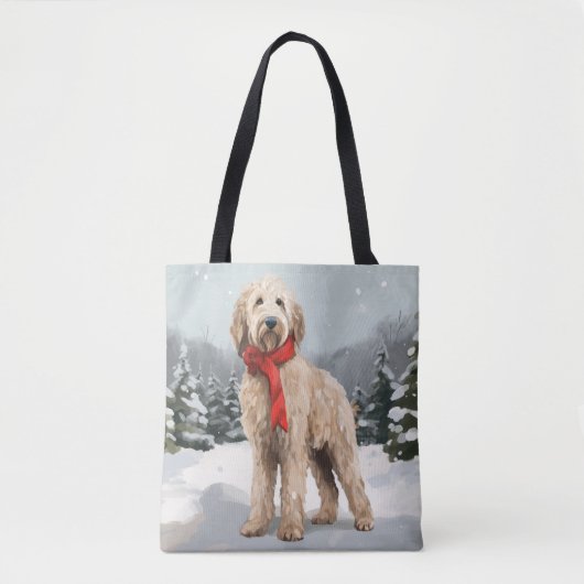 Goudendoodle hond in sneeuw Kerstmis Tote Bag (Voorkant)