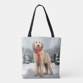 Goudendoodle hond in sneeuw Kerstmis Tote Bag (Achterkant)
