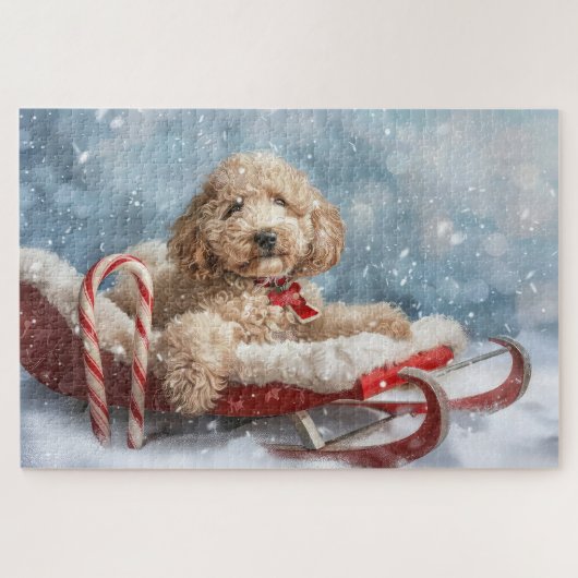 Goudendoodle Hond Kerst Feestelijk Legpuzzel (Horizontaal)