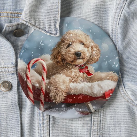 Goudendoodle Hond Kerst Feestelijk Ronde Button 6,0 Cm (In situ)