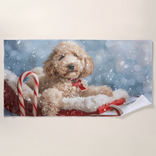 Goudendoodle Hond Kerst Feestelijk Strandlaken (Voorkant)