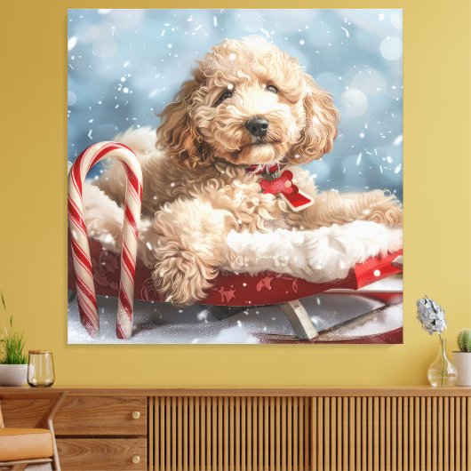 Goudendoodle hond kerstfeest canvas afdruk (Insitu (Woonkamer))