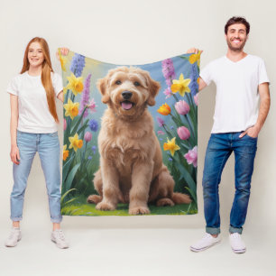 Goudendoodle-hond lente bloemen schilderij fleece deken
