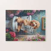 Goudendoodle hond op toilet Grappig Legpuzzel (Horizontaal)