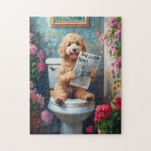 Goudendoodle hond op toilet Grappig Legpuzzel (Verticaal)