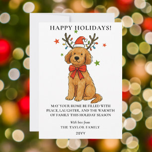 Goudendoodle Hond Rendier Geweien Puppy Kerstmis Feestdagenkaart