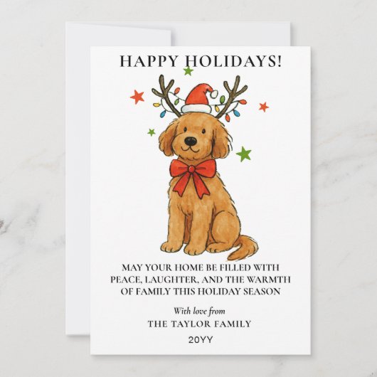 Goudendoodle hond rendiergewei puppy Kerstmis Feestdagenkaart (Voorkant)