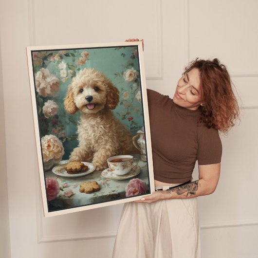 Goudendoodle-hond vintage-thee canvas afdruk