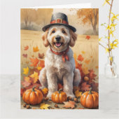 Goudendoodle in herfstbladeren Thanksgiving kunst Kaart (Gele Bloem)