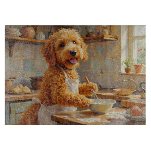 Goudendoodle Kookt in Keuken Snijplank (Voorkant)