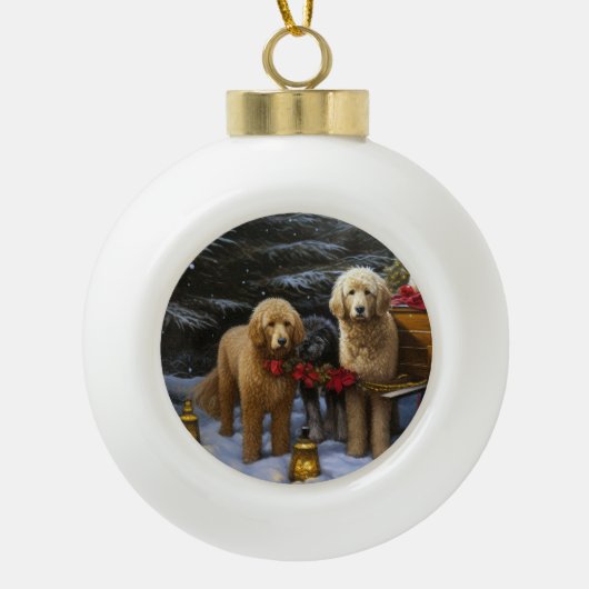 Goudendoodle Sneeuw Slede Kerst Decoratie (Voorkant)