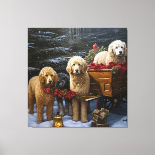Goudendoodle Sneeuw Slede Kerst Decoratie (Voorkant)