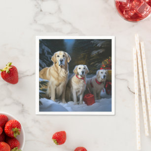 Goudendoodle Sneeuw Slede Kerst Decoratie Servet