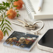 Goudendoodle Sneeuw Slede Kerst Decoratie Sleutelhanger (Voorkant Rechts)