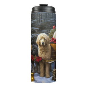 Goudendoodle Sneeuw Slede Kerst Decoratie Thermosbeker