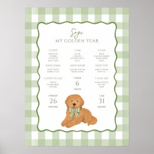 Goudenjaren Doodle Puppy Hond 1e Verjaardag Mijlpa Poster
