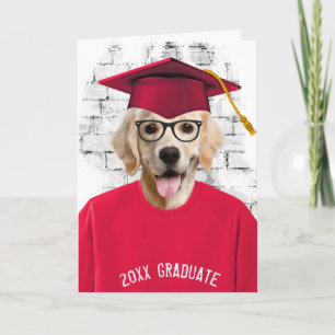 goudenvacht-hond in eindexamen rood t-shirt kaart