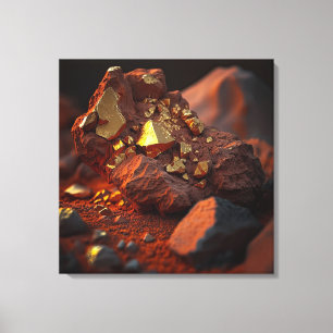 Goudertsgeïnspireerde kristallen in roodbruine rot canvas afdruk