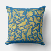 Goudexotique vogels op Blauwgroen Vintage Kussen (Voorkant)