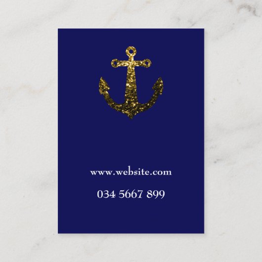 Goudfaux sparkles Anchor navy blue Personaliseer Visitekaartje (Achterkant)