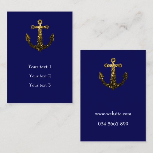 Goudfaux sparkles Anchor navy blue Personaliseer Visitekaartje (Voorkant / Achterkant)